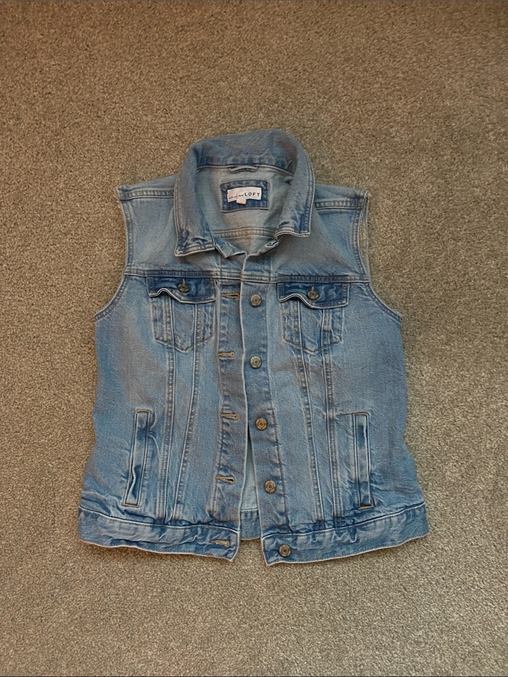 LOFT Light Wash Blue Raw Hem Sleeveless Denim Vest Size XS